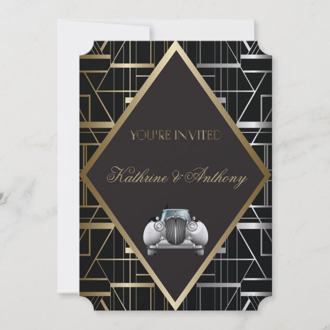 Klassisk gatsby Deco-bröllopsinbjudan Inbjudningar (Framsida)