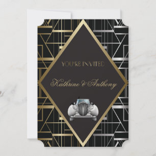 Klassisk gatsby Deco-bröllopsinbjudan Inbjudningar