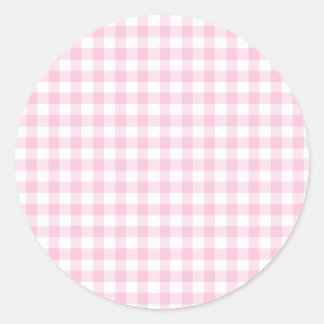Klassisk Gingham Ljus Rosa Runt Klistermärke