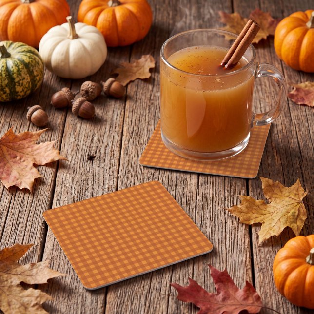 Klassisk Gingham-Rutig Pumpa Höst Autumn Underlägg Papper Kvadrat (Skapare uppladdad)