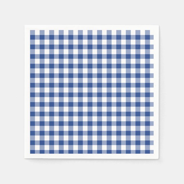 Klassisk Gingham True Blue Pappersservett (Framsidan)