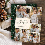 Klassisk Glad helg Collage Blommigt | Elfenbenskus Julkort<br><div class="desc">Dessa vackra julkort har fem fotomallar,  elegantens moderna typografi,  "Glad helg" och ett blommönster i hand plockade på baksidan i klassisk färg av rött,  grönt och elfenben över mörk grönt bakgrund. Enkel att anpassa för vackra helgdagskort som wower hela din familj och dina vänner.</div>