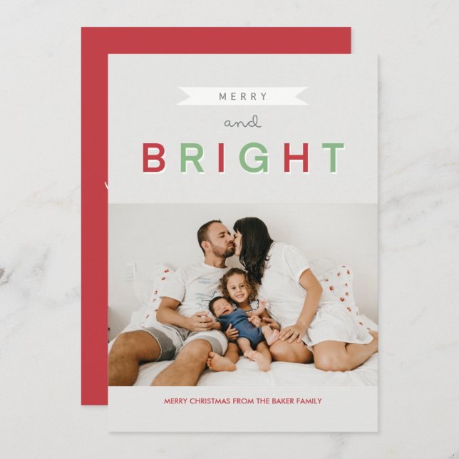 Klassisk Glad Och Ljus Platt Bild Julkort (Fram/baksida)