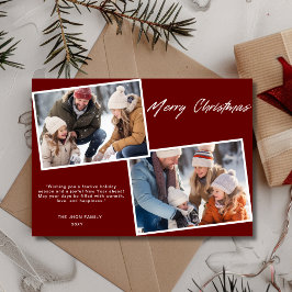 Klassisk God jul-familj två foto Burgundy Julkort