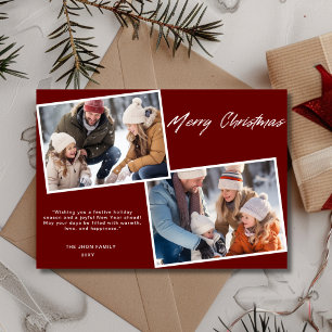 Klassisk God jul-familj två foto Burgundy Julkort