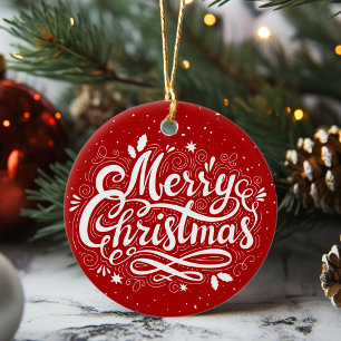 Klassisk God jul Festive Red and White Julgransprydnad Keramik