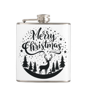 Klassisk God jul Hjort och Träd Design Art Fickplunta