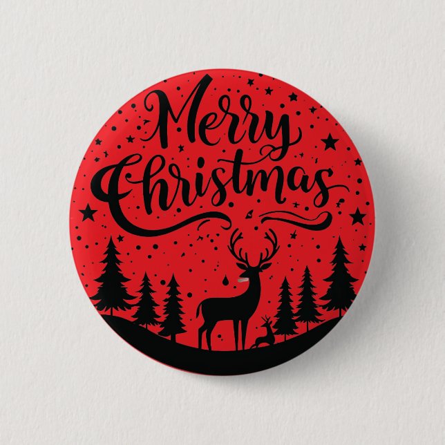 Klassisk God jul Hjort och Träd Design Art Knapp (Framsida)