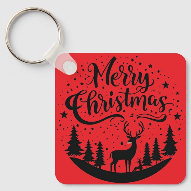 Klassisk God jul Hjort och Träd Design Art Nyckelring (Framsida)