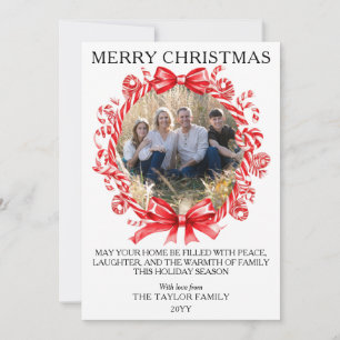 Klassisk God Jul Karamellstångs Krans Familj Julkort