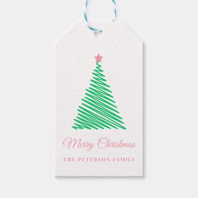 Klassisk God jul Träd Gift-Märkre Presentetikett (Framsidan)