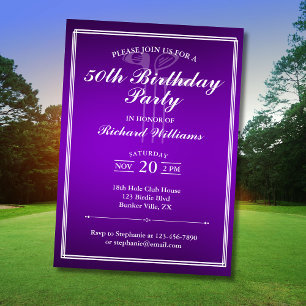Klassisk Golf Theme Lila Vit 50:e födelsedagen Inbjudningar