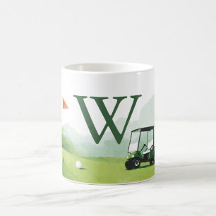 Klassisk golfbuggi med anpassad monogram kaffemugg