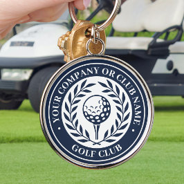 Klassisk golfnyckelring Anpassat namn Marinblå Rund Silverfärgad Nyckelring