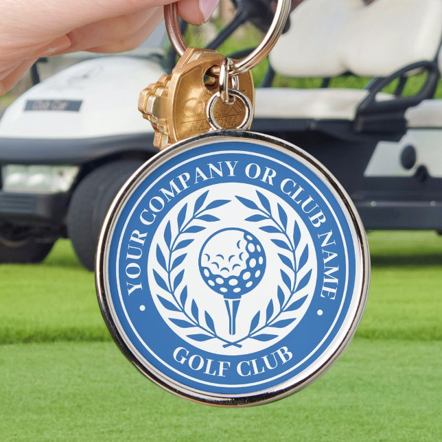 Klassisk golfnyckelring med eget namn Blå Rund Silverfärgad Nyckelring (Skapare uppladdad)