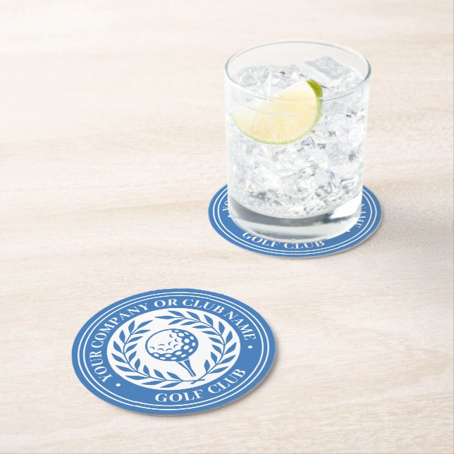 Klassisk golfpapper Coaster Set Anpassat namn Blå Underlägg Papper Rund (Insitu)