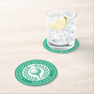 Klassisk golfpapper Coaster Set Anpassat namn Grön Underlägg Papper Rund