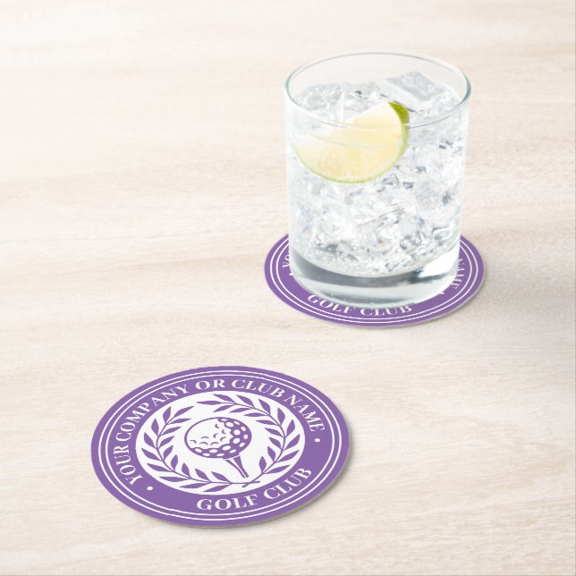 Klassisk golfpapper Coaster Set Anpassat namn Lila Underlägg Papper Rund (Insitu)