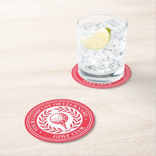 Klassisk golfpapper Coaster Set Anpassat namn Röd Underlägg Papper Rund (Insitu)