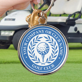 Klassisk golfsegerkrans med anpassat namn blå rund silverfärgad nyckelring