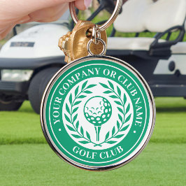 Klassisk golfsegerkrans med anpassat namn grön rund silverfärgad nyckelring