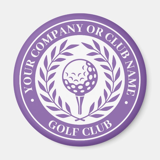 Klassisk golfsegerkrans med anpassat namn lila magnet (Framsidan)