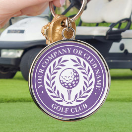 Klassisk golfsegerkrans med anpassat namn lila rund silverfärgad nyckelring