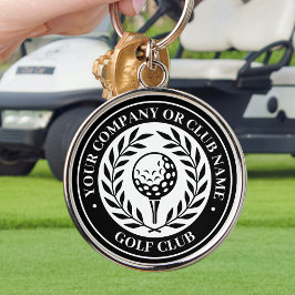 Klassisk golfsegerkrans med anpassat namn svart rund silverfärgad nyckelring