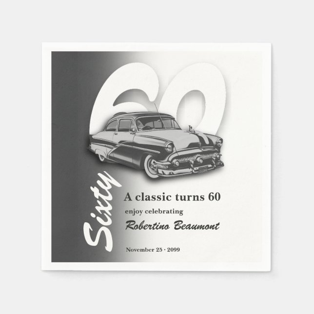 Klassisk grå bil firar 60-årsdag pappersservett (Framsidan)