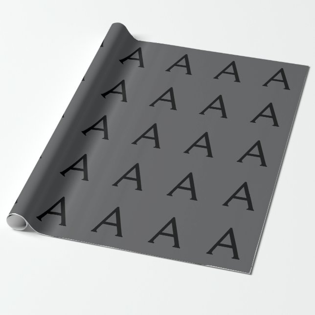 Klassisk Grå Enkel Monogram Lägg Till Namn Initial Presentpapper (Utrullad)