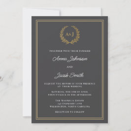 Klassisk grå lagerkransmonogram Elegant foto Inbjudningar