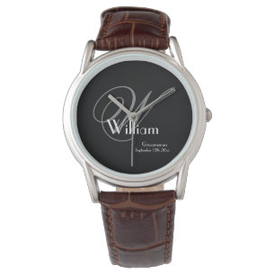 Klassisk Grå Monogram, Vit på Svart Bröllopsgäst Armbandsur