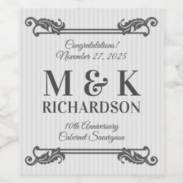 Klassisk Grått Acanthus Löv Monogram Elegant Rand Vinflaska Etikett