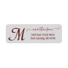 Klassisk Grått Red Anpassningsbar Monogram-Returad Returadress Etikett