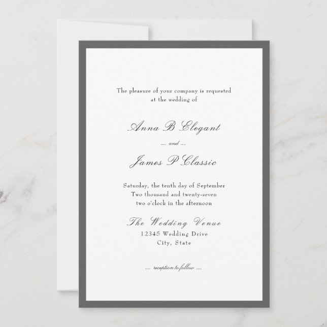 Klassisk Grått White Wedding-inbjudan Inbjudningar (Framsida)