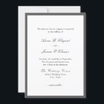 Klassisk Grått White Wedding-inbjudan Inbjudningar<br><div class="desc">Elegant bröllop-inbjudan med klassiskt skript och oformaterad text. Allmän inledning: Nöjet på ditt företag begärs i bröllop. Svart text på vit bakgrund i mörken grått gräns. Baksidan är grått.</div>