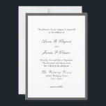 Klassisk Grått White Wedding-inbjudan Inbjudningar<br><div class="desc">Elegant bröllop-inbjudan med klassiskt skript och oformaterad text. Allmän inledning: Nöjet på ditt företag begärs i bröllop. Svart text på vit bakgrund i mörken grått gräns. Baksidan är grått.</div>