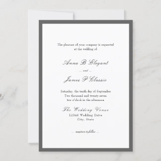 Klassisk Grått White Wedding-inbjudan Inbjudningar