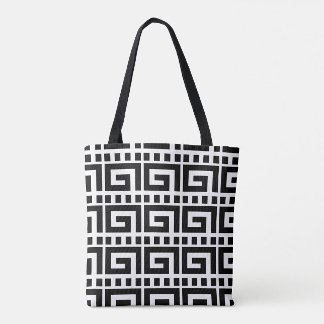 Klassisk grekisk Nyckel Mönster Tote Bag - Svartvi Tygkasse (Baksida)