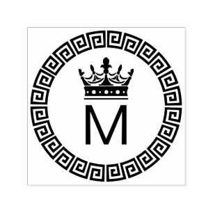 Klassisk grekisk nyckel S inramad initial krona mo Självfärgande Stämpel