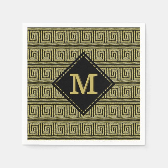 Klassisk grekisk nyckeldesign i guld och svart pappersservett (Framsidan)