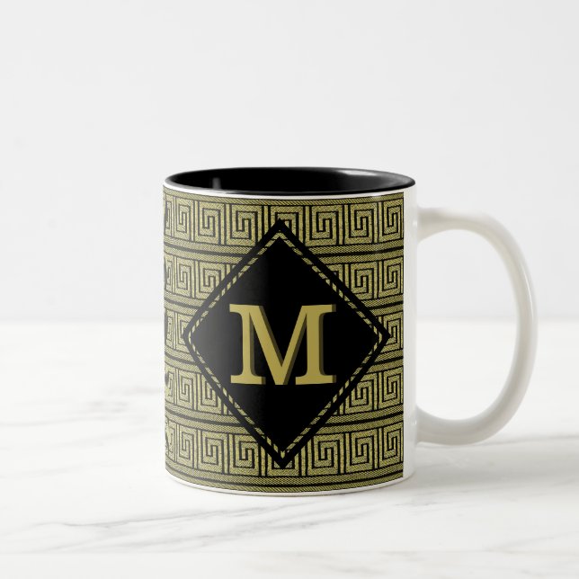 Klassisk grekisk nyckeldesign i guld och svart Två-Tonad mugg (Höger)