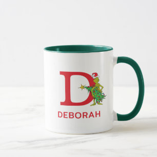 Klassisk Grinch   Busigt Namn & Monogram D Mugg