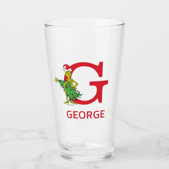 Klassisk Grinch | Busigt Namn & Monogram Glaskopp (Framsida)