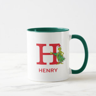 Klassisk Grinch   Busigt Namn & Monogram H Mugg