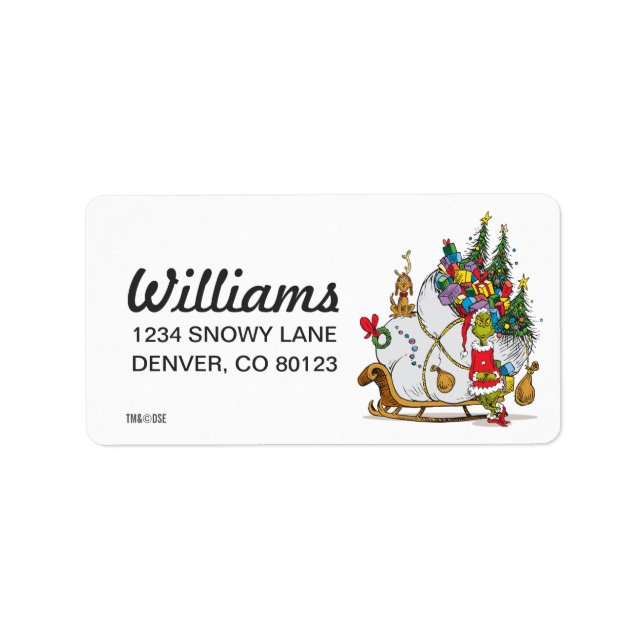 Klassisk Grinch | Grinch & Max med Sleigh Adressetikett (Framsidan)