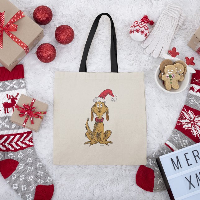 Klassisk Grinch | Max - Santa Hat Tygkasse (Tote bag on Christmas background)