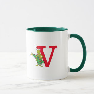 Klassisk Grinch   Naughty Monogram V Mugg