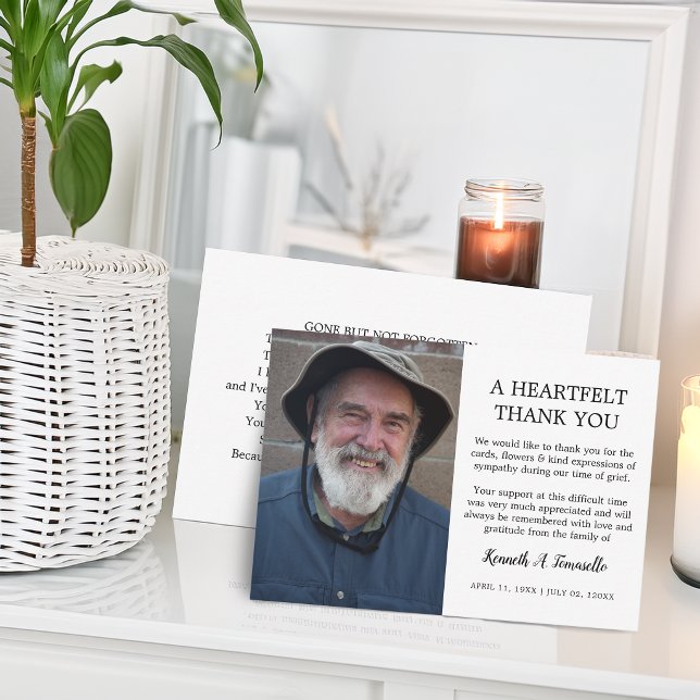 Klassisk gripande minnesbild från begravning tack kort (Classic Funeral Heartfelt Photo Thank You Card)