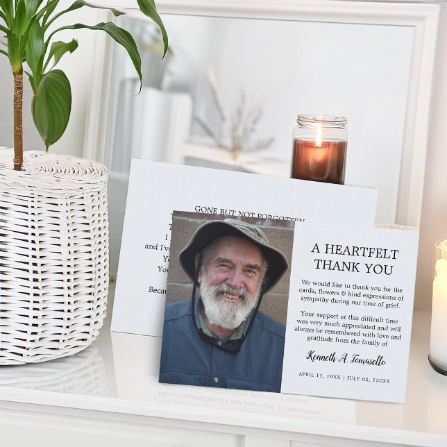 Klassisk gripande minnesstund bild tack kort (Classic Funeral Heartfelt Photo Thank You Card)